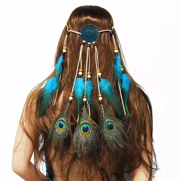 Accessories - Boho Peacock & Blue Feather Dreamcatcher Headdress